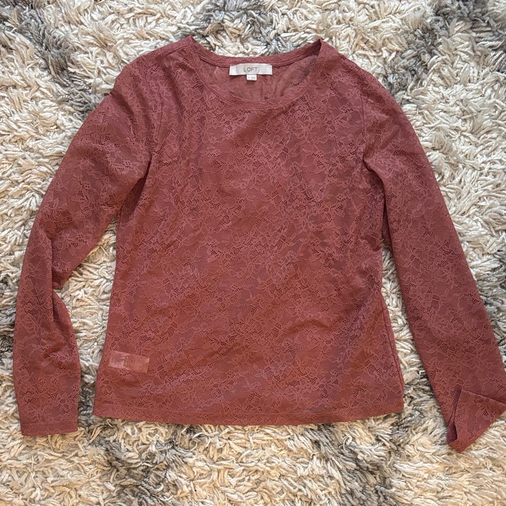 LOFT Women's Lace Top - Dusty Rose